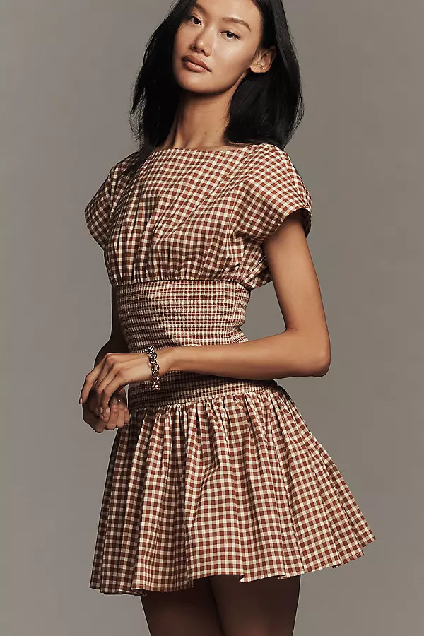 Waisted Boat-Neck Short-Sleeve Mini Dress | Anthropologie (US)