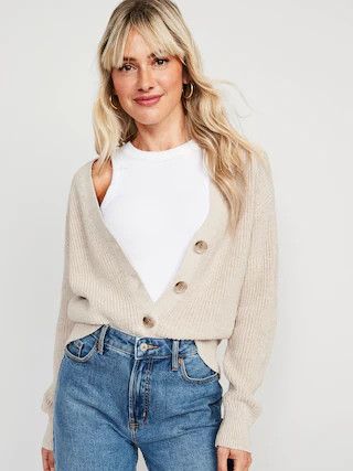 Lightweight Cotton and Linen-Blend Shaker-Stitch Cardigan Sweater for Women | Old Navy (US)