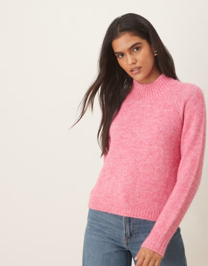 JDY high neck textured knit sweater in pink | ASOS (Global)