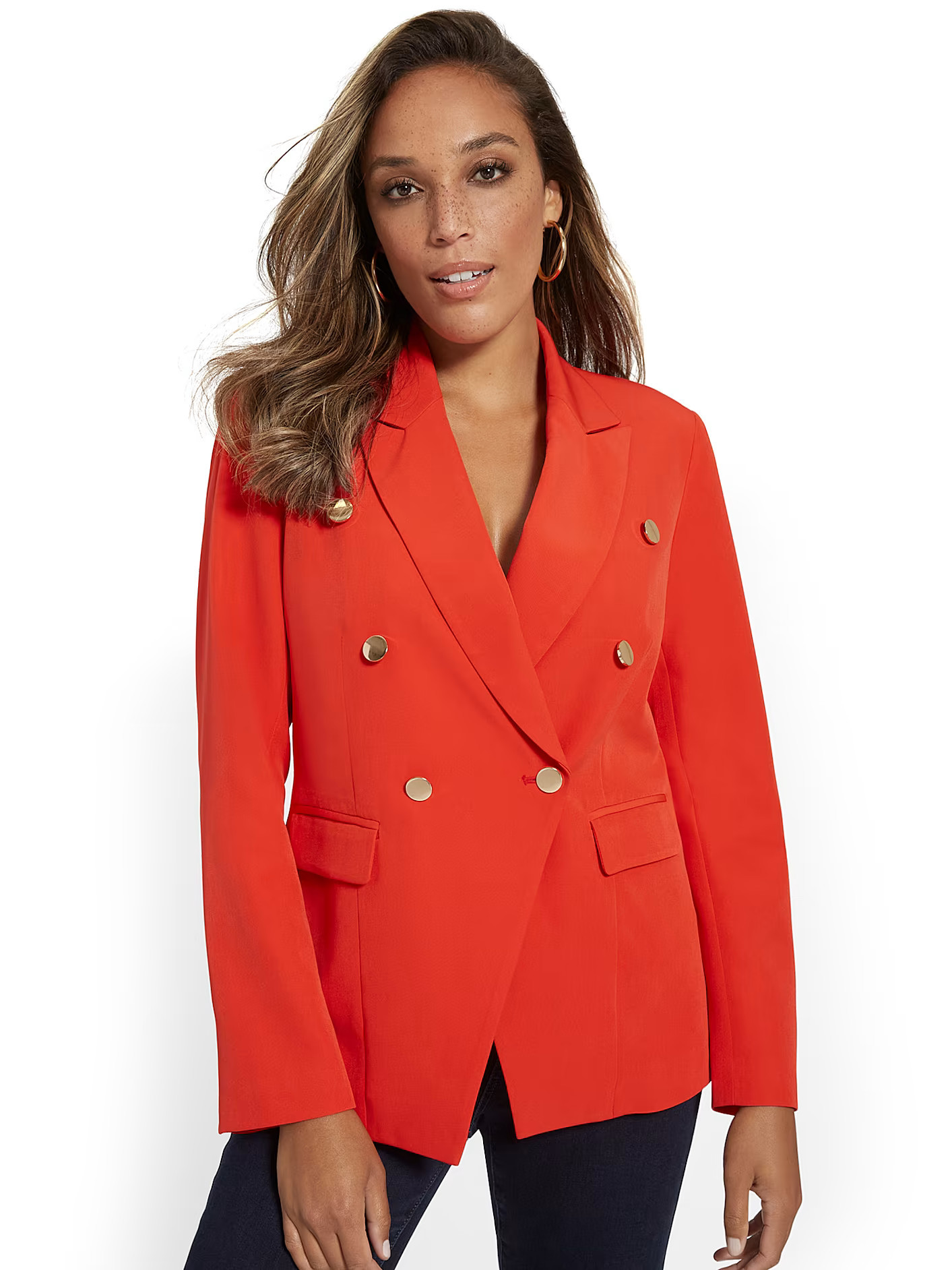 Double-Breasted Gold-Tone Button Blazer - New York & Company | New York & Company