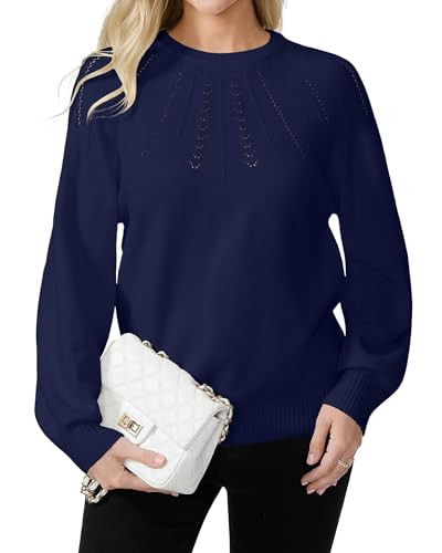 COSSEN Womens Fall Sweater Casual Long Sleeve Crewneck Pullover Sweaters Hollow Out Trendy Outfit | Amazon (US)