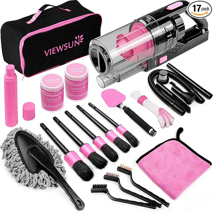 Viewsun 17pcs Car Cleaning Kit, Pink Car Interior Detailing Kit with High Power Handheld Vacuum, ... | Amazon (US)