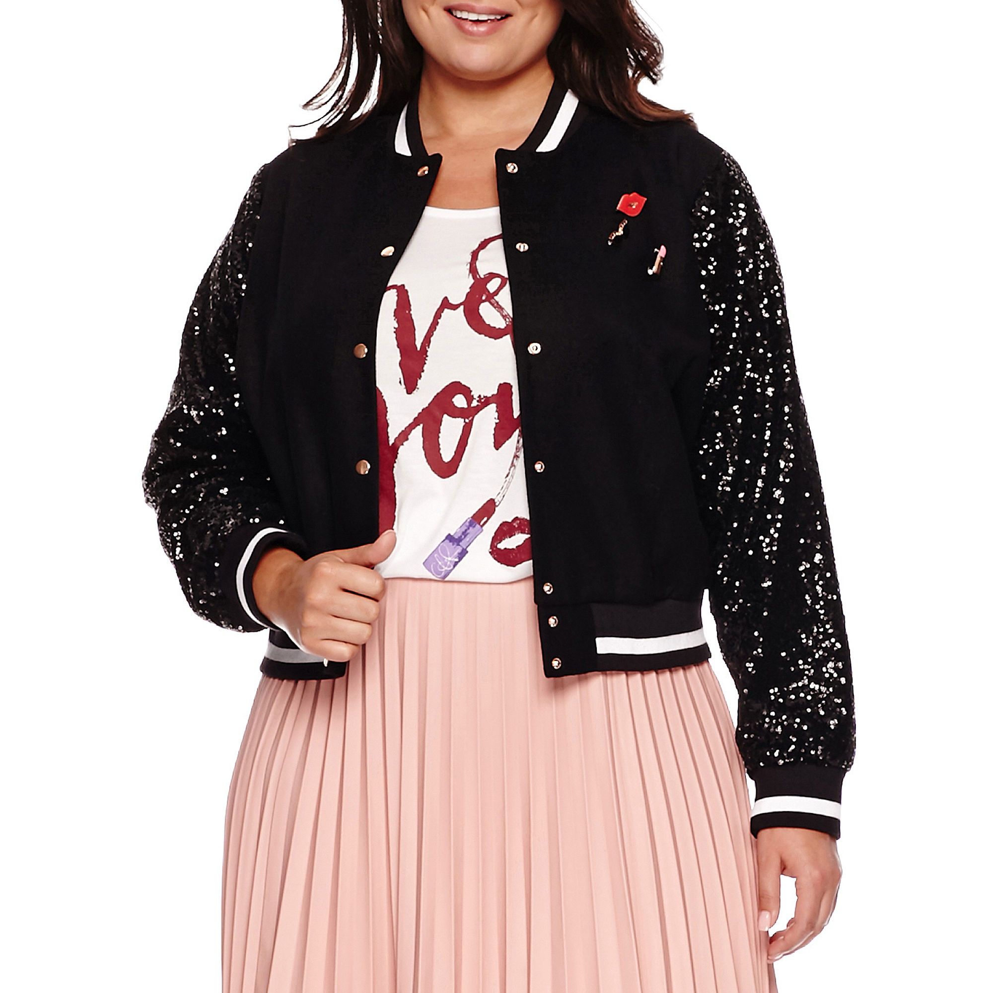 Ashley Nell Tipton for Boutique+ Sequin-Sleeve Bomber Jacket - Plus | JCPenney