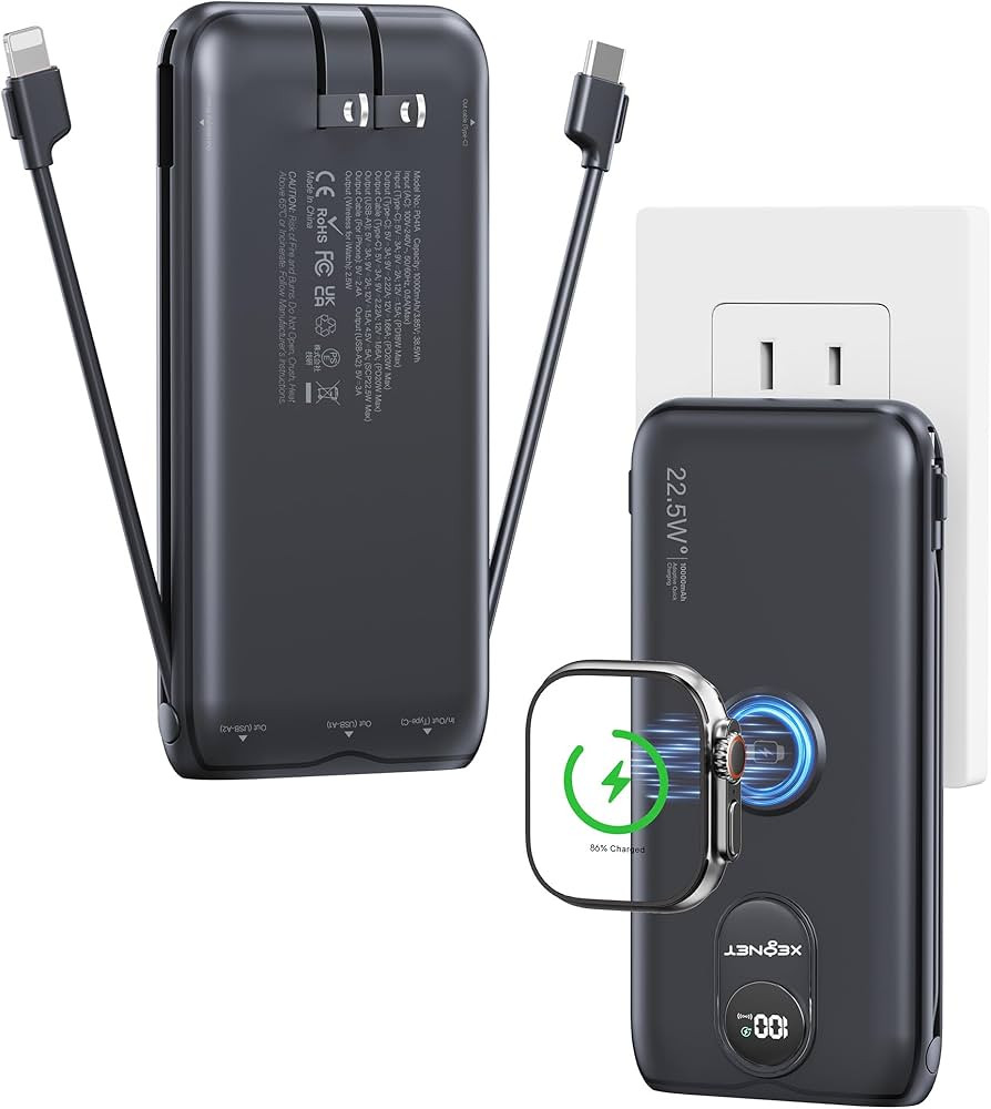 Portable Charger, 10000mAh 22.5W Power Bank Fast Charging with Built in Cable & Wall Plug, Portab... | Amazon (US)
