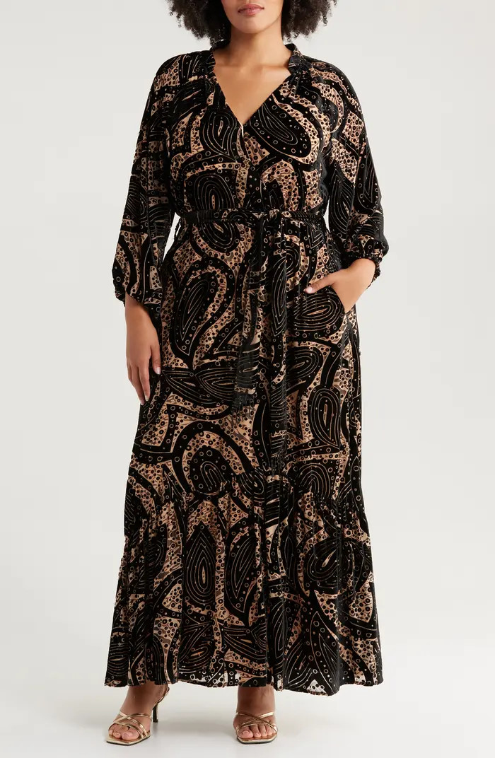 CIEBON Aria Long Sleeve Burnout Velvet Maxi Dress | Nordstrom | Nordstrom