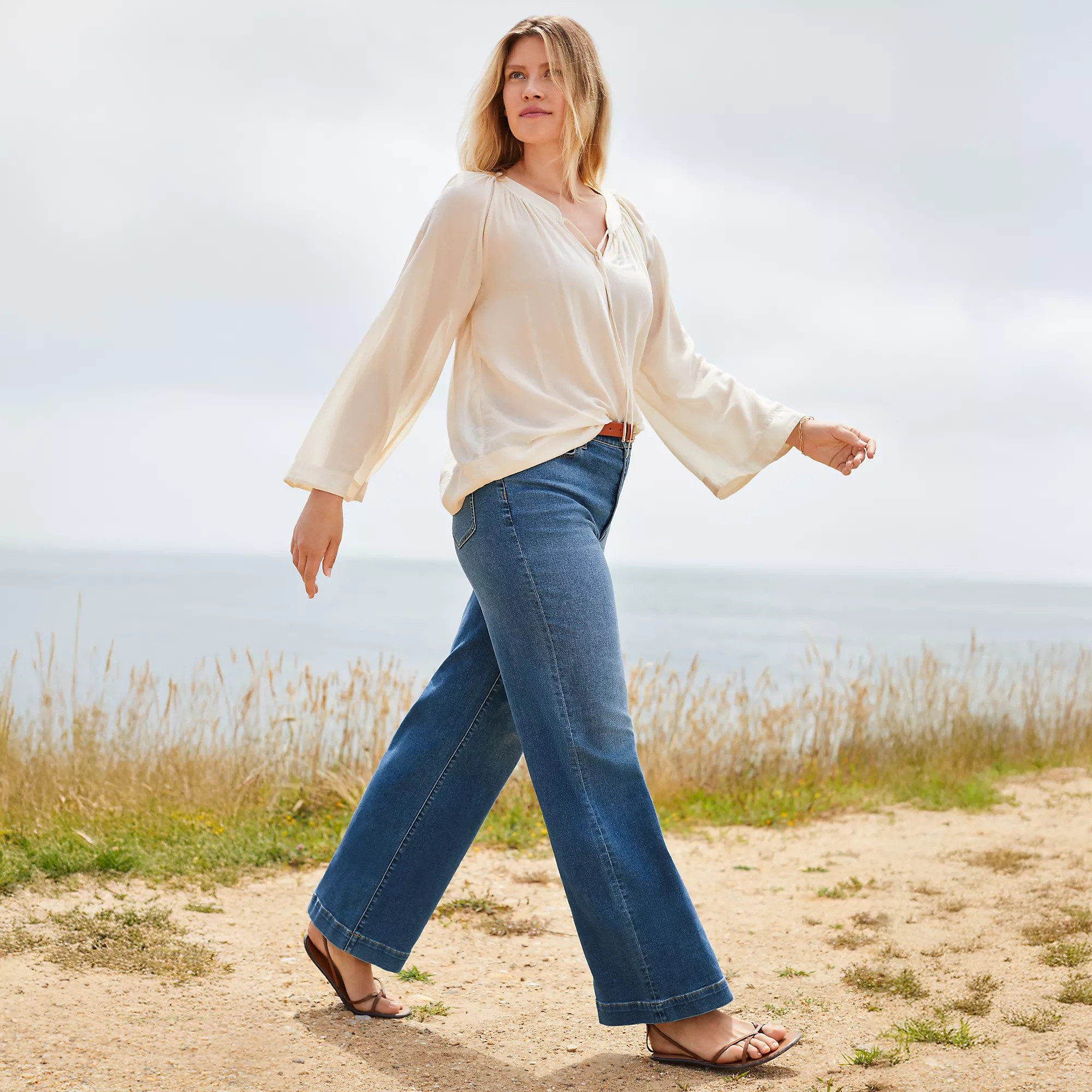 High Rise Wide Leg Denim Jeans | Lands' End (US)