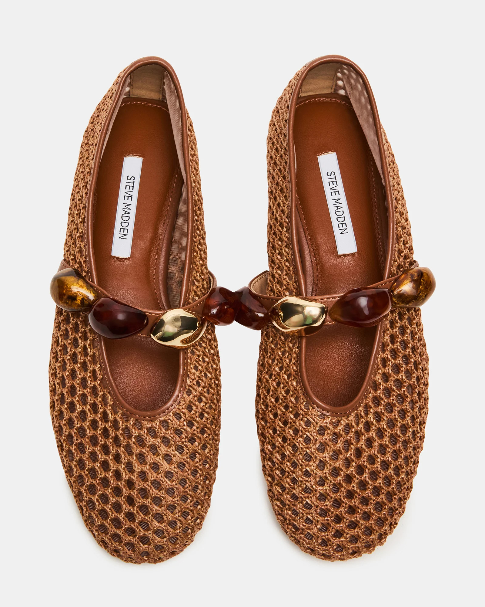 POPPIN Brown Raffia Mary Jane Ballet Women's Flat | Steve Madden (US)