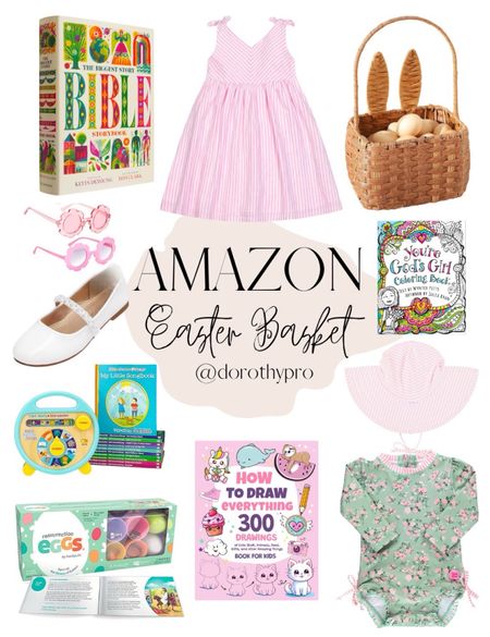 Amazon Girls Easter Basket Ideas! Spring/Summer dress, wicker basket, Bible, children dress shoes, adorable sunglasses, Best Selling coloring book, egg activity, Best selling how to draw, infant outfit, and easter games!!  
#liketkit #LTKsalealert #LTKfindsunder50
@shop.ltk
https://liketk.it/4zo6E

#LTKkids #LTKfamily #LTKSeasonal