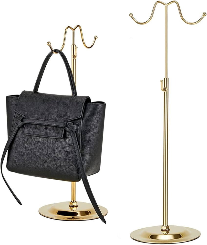 K KAIDIYIN Gold Purse Display Stand, 2 Pcs Stainless Steel Adjustable Double Hook Handbag Display... | Amazon (US)