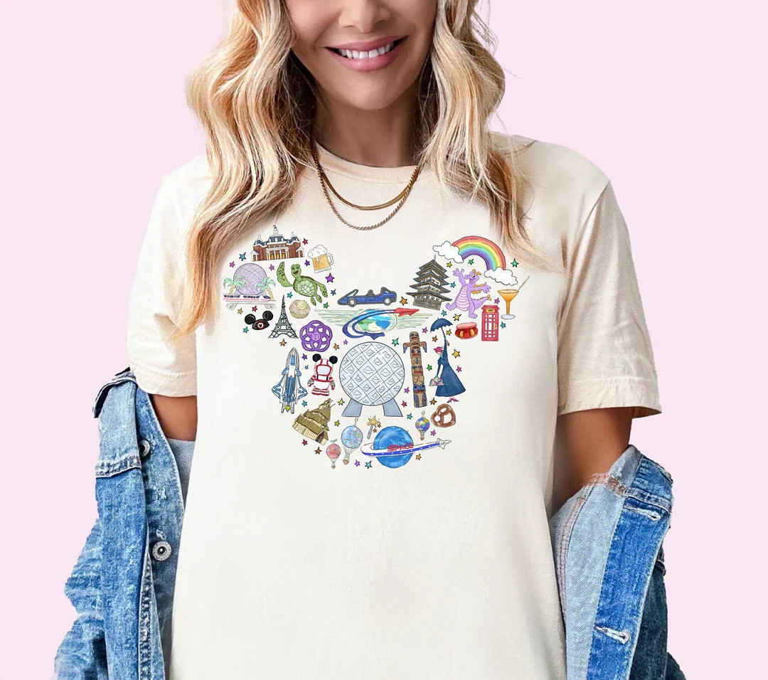 Epcot Shirt Epcot World Traveler Shirt Mouse Ears Epcot Doodles Tshirt Most Magical Place on Eart... | Etsy (US)