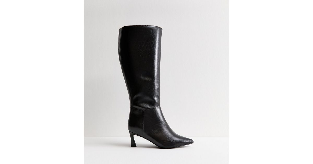 Wide Fit Black Faux Leather Heeled Boots | New Look | New Look (UK)