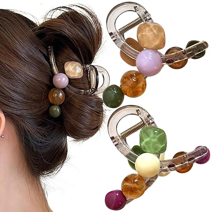 2pcs Hair Claw Clips,Colorful Jelly Claw Hairclips Non-slip Hairclips Claw,Medium Clawclip for Th... | Amazon (US)