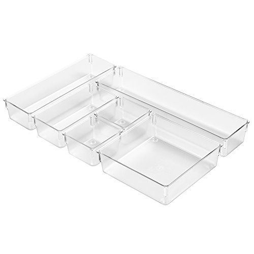 InterDesign Kitchen Drawer Organizer – Storage Trays for Utensils, Gadgets - 6 Piece Set, Clear | Amazon (US)
