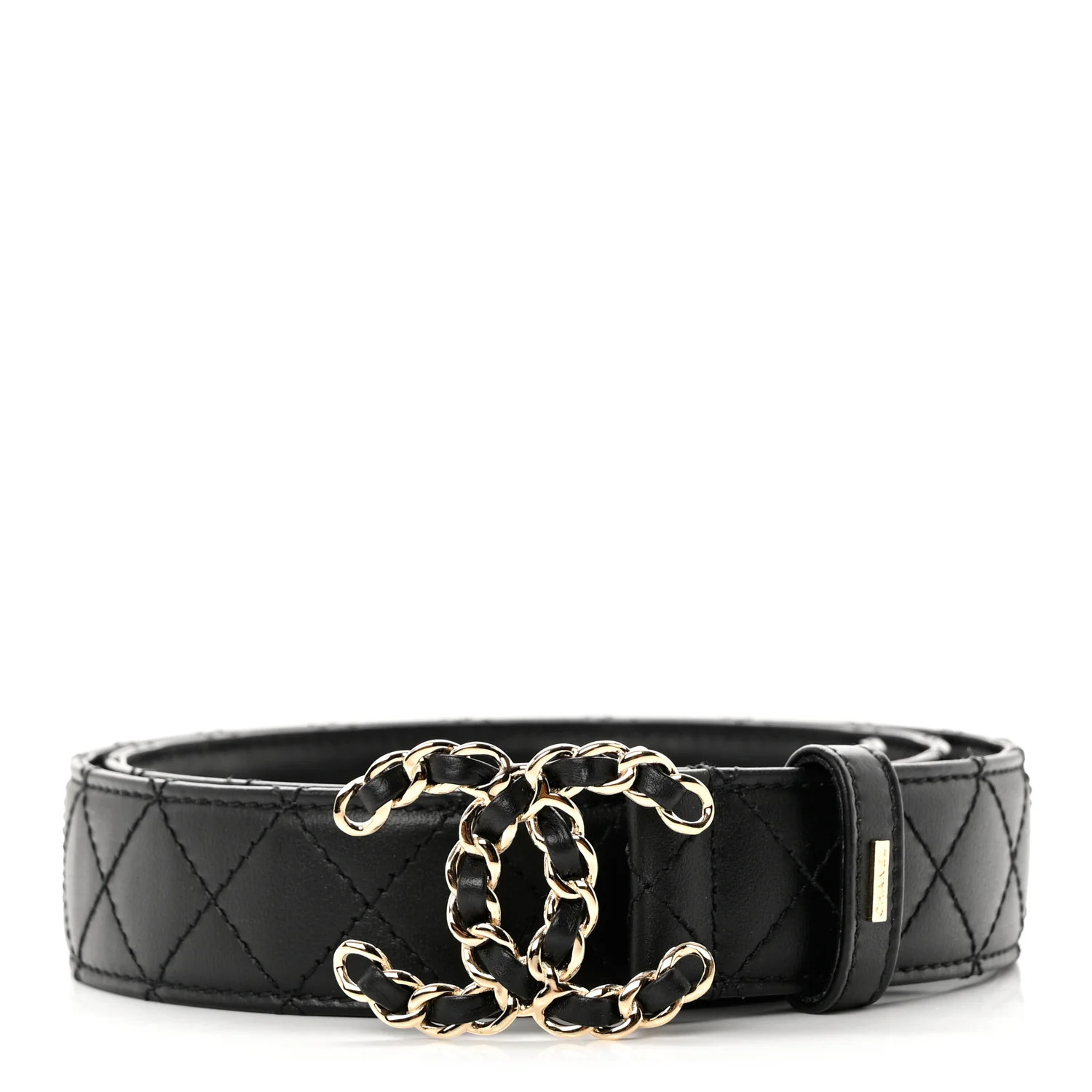 Calfskin Quilted CC Chain Belt 90 36 Black | FASHIONPHILE (US)