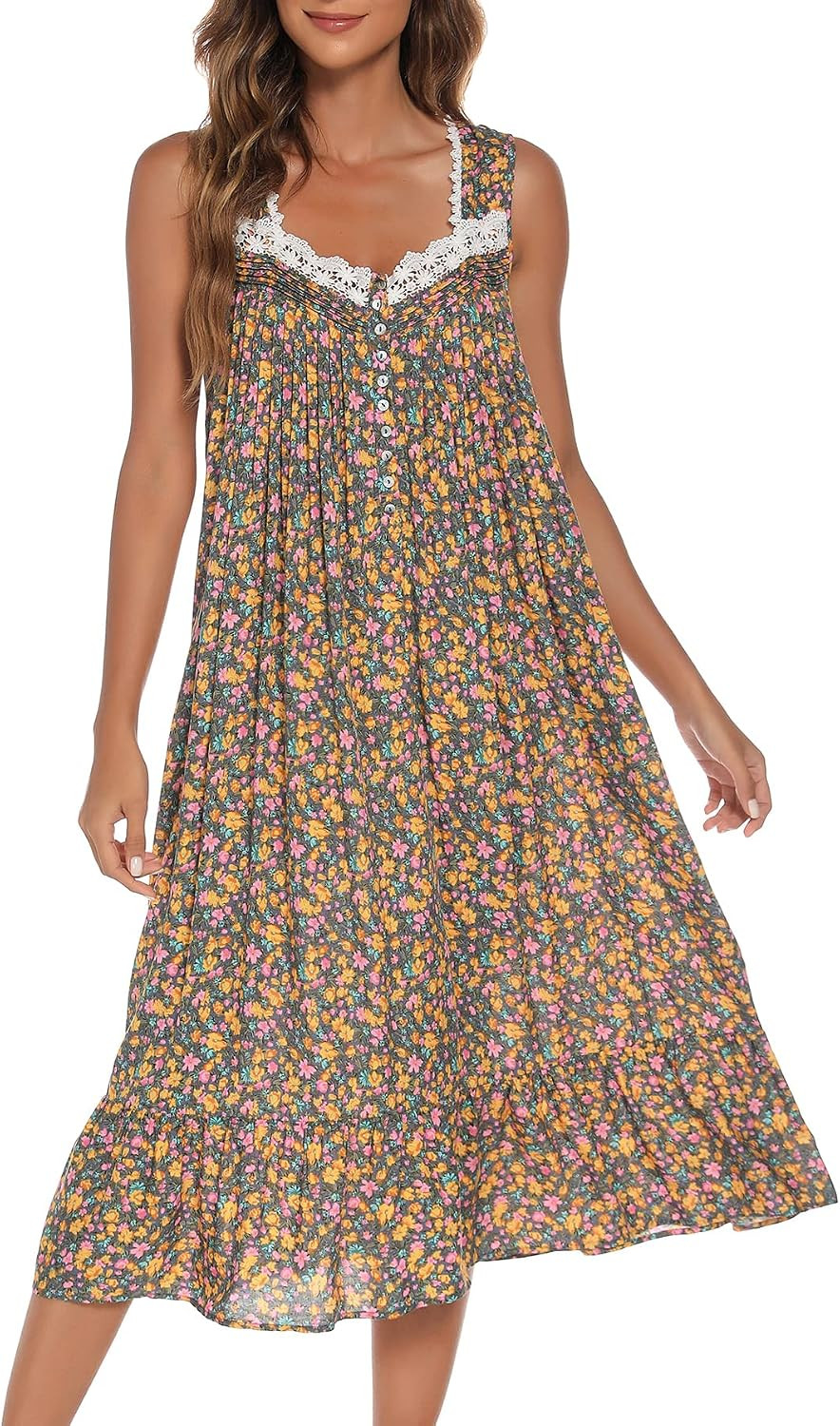 AVIIER Cotton Nightgowns for Women Sleeveless House Dress Ladies Long Nightdress with Pockets S-XXL | Amazon (US)