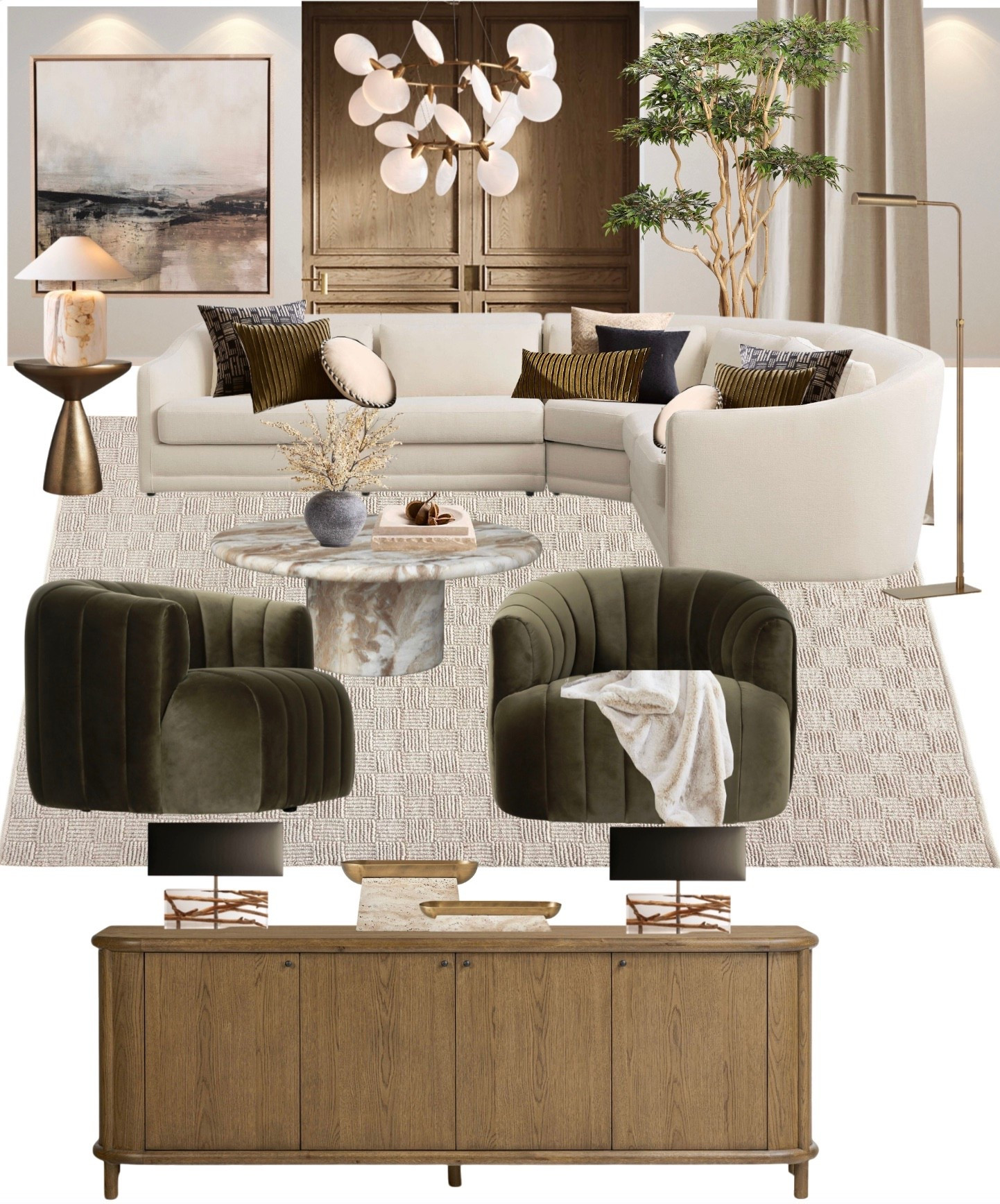 ❤️ Designer favorites I use in real client homes ✨

This living room look is all about warm neutrals, rich textures, and elevated comfort, a curved sectional, luxe olive velvet chairs, marble accents, layered lighting, and timeless wood tones for a space that feels custom, cozy, and high-end.

These are some of my go-to pieces for creating a designer look that feels inviting, sophisticated, and livable. Perfect if you’re updating your living room or starting a full refresh.

Think: organic modern • quiet luxury • warm contemporary • high-end look for less

Shop the pieces to recreate this designer approved space. Your living room will feel instantly elevated

#LTKdayinmylife #LTKHome #LTKSaleAlert