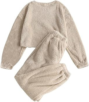 ZAFUL Women's Fuzzy Lounge Casual Pajamas Sets Long Sleeve Fleece Pullover and Pants Set 2 Piece ... | Amazon (US)