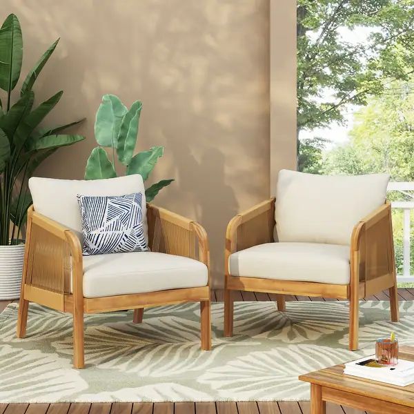 Jabe Outdoor Acacia Wood and Wicker Club Chair Set by Christopher Knight Home | Bed Bath & Beyond