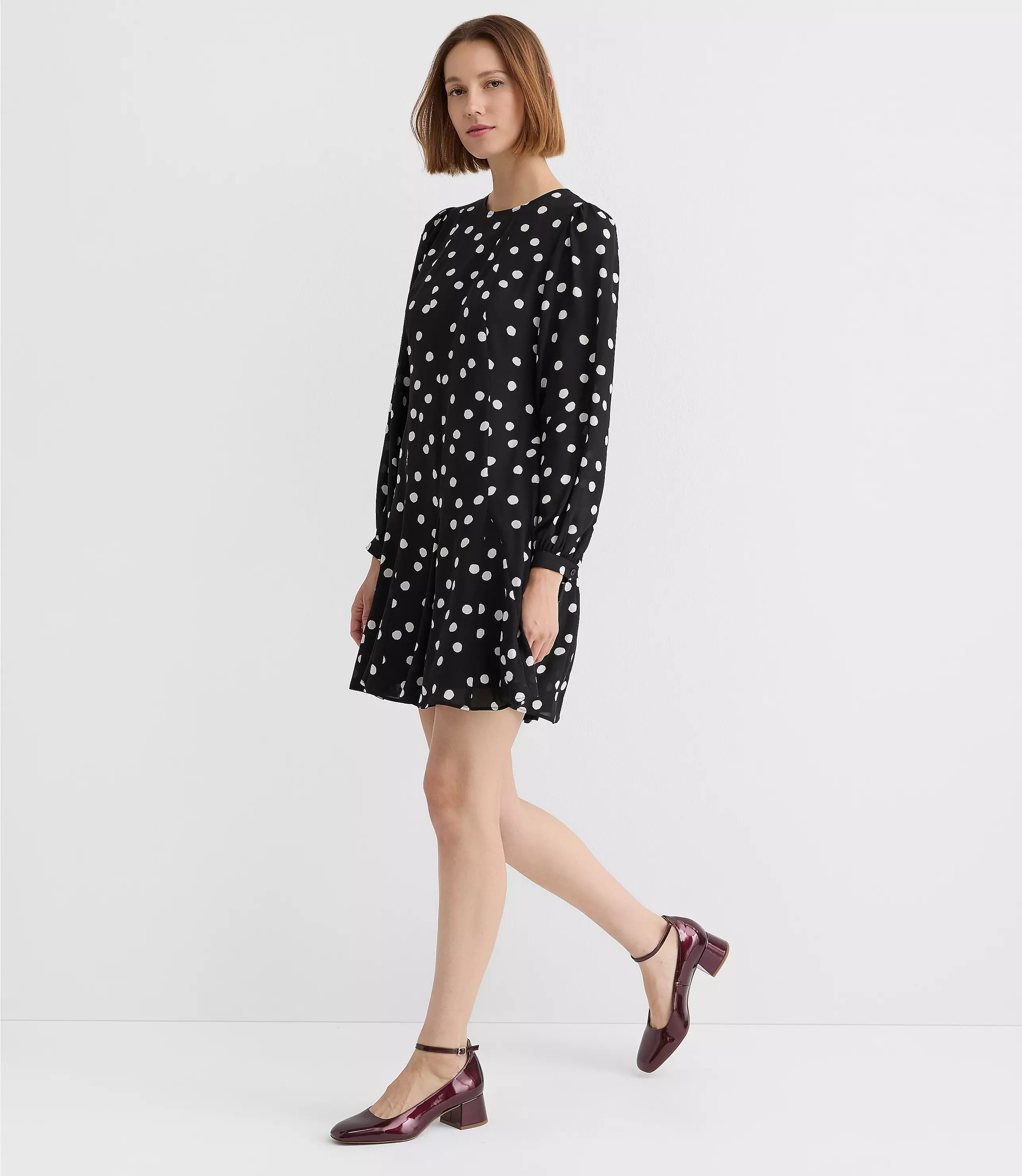 Dotted Godet Mini Dress | LOFT