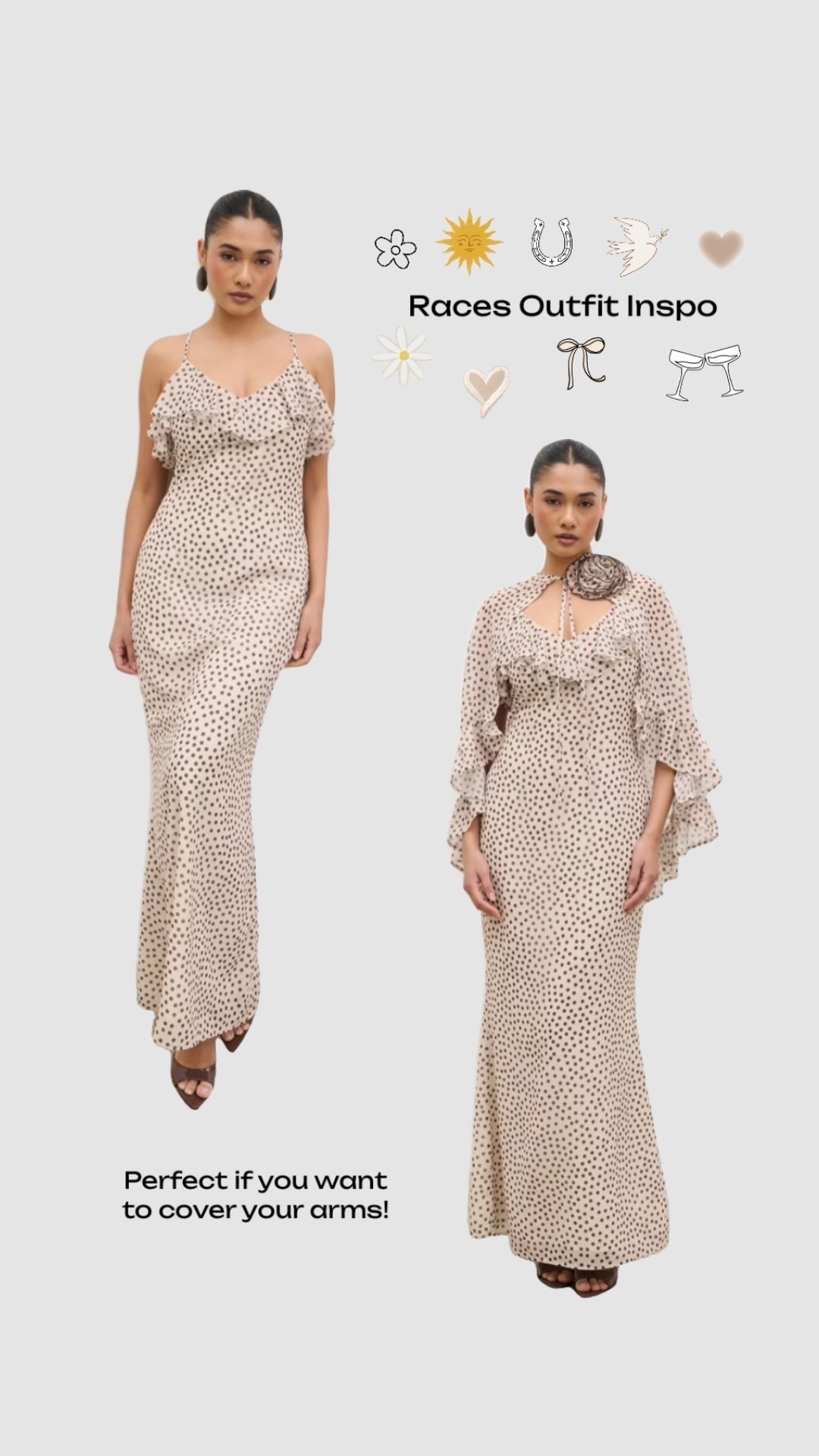 Use code HEATWAVE FOR 25% off this weekend only! 

Ladies Day Races Outfit Inspo 

The perfect dress if you want to cover your arms / shoulders! 

• polka dot drill maxi dress summer outfit hen do spring outfits formal attire evening gown uk 2026 womens dress holiday outfits modest corsage cape midi dress •

#LTKuk #LTKsummer #LTKmodest