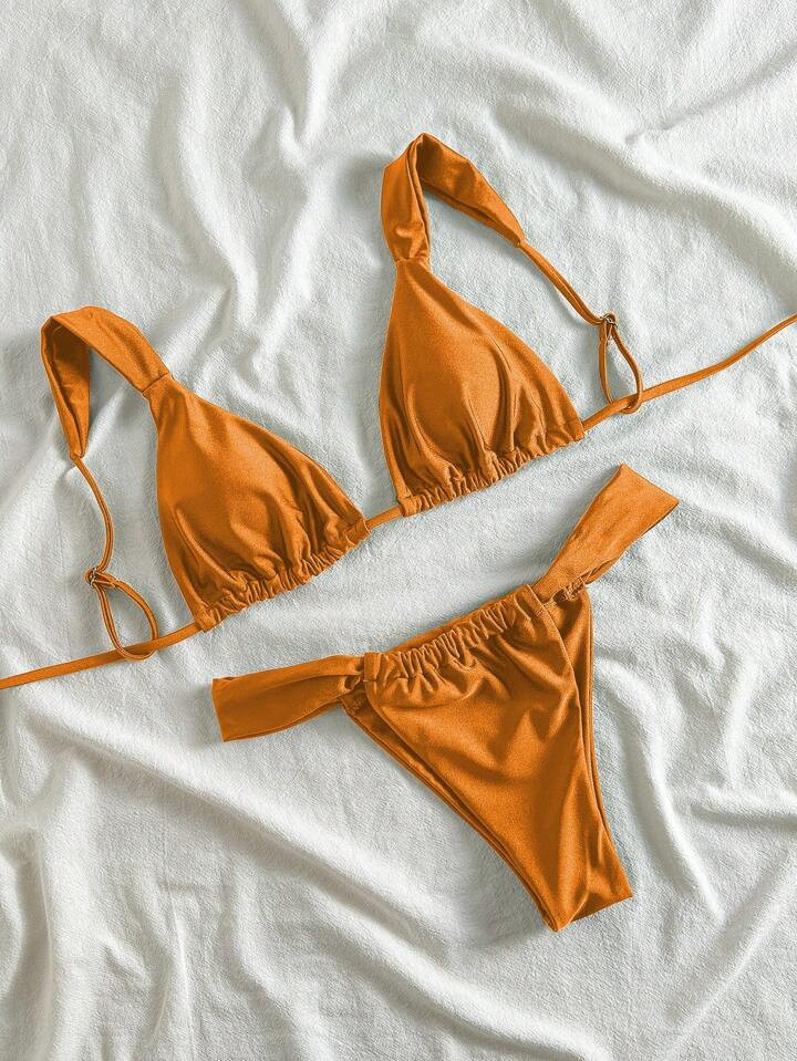 SHEIN Swim Summer Beach Women's Solid Color Simple Bikini Swimwear Set | SHEIN