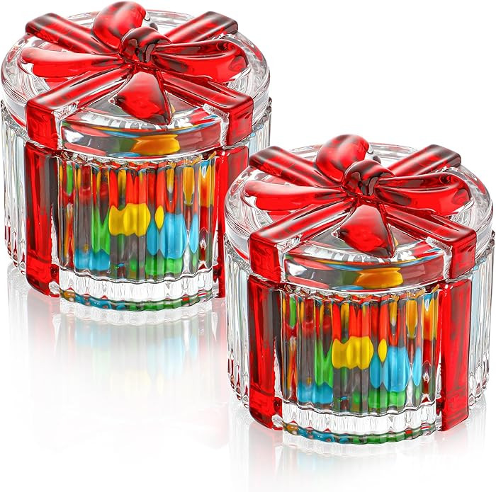 kanpura 2 Pcs Peppermint Candy Christmas Dishes Crystal Candy Jar with Lid Small Xmas Round Sugar... | Amazon (US)