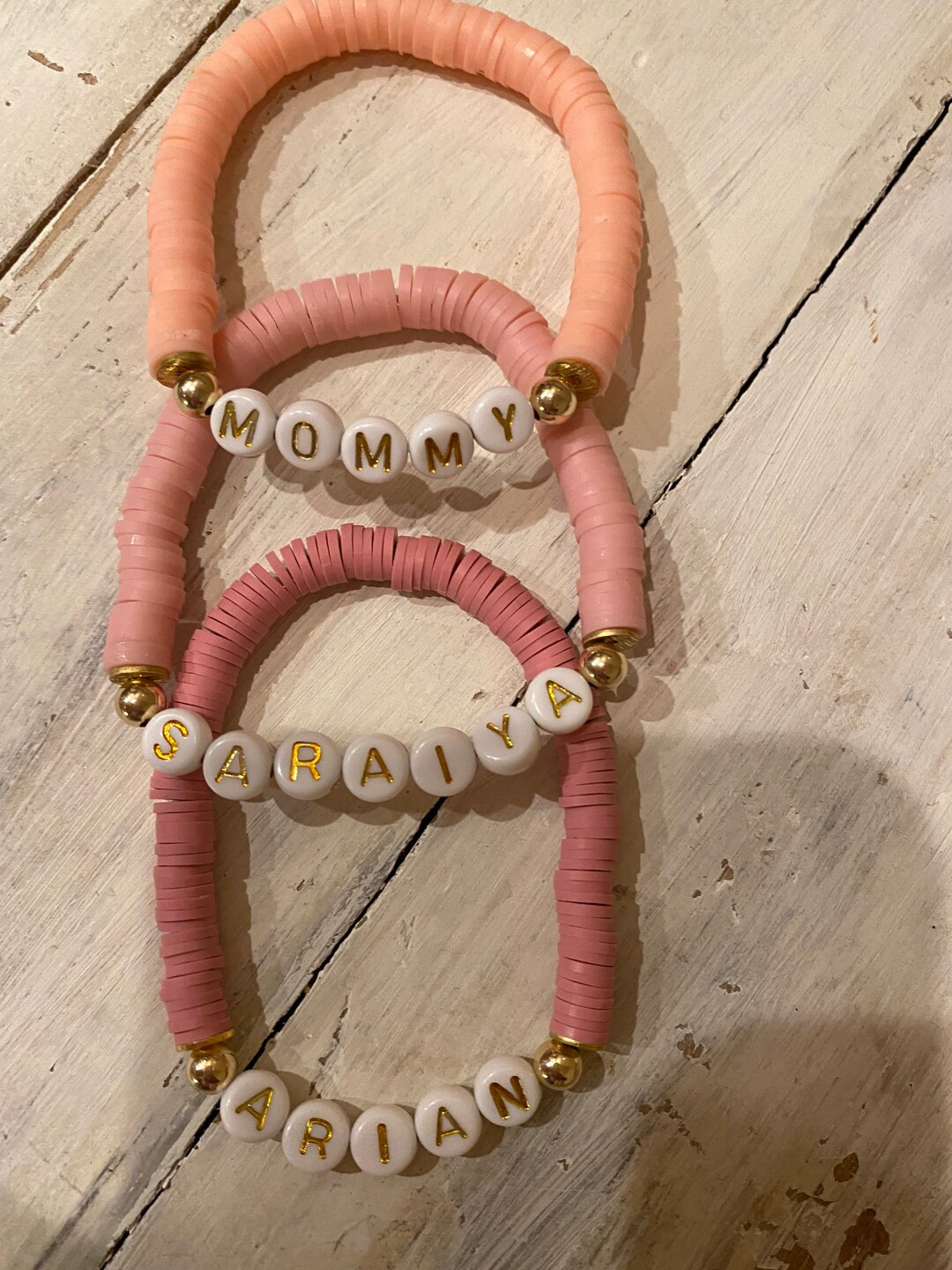 Heishi  Bead Bracelets/ custom name bracelets/ vinyl disc bracelets/ personalized jewelry / gold ... | Etsy (US)