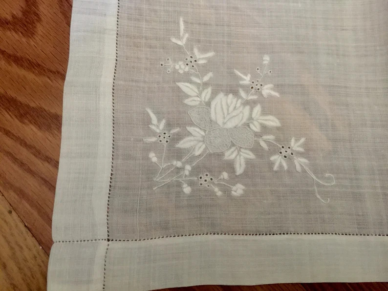 3 Cotton Linen Victorian Napkins Beautiful Hand Embroidered Workmanship Circa 1920s - Etsy | Etsy (US)