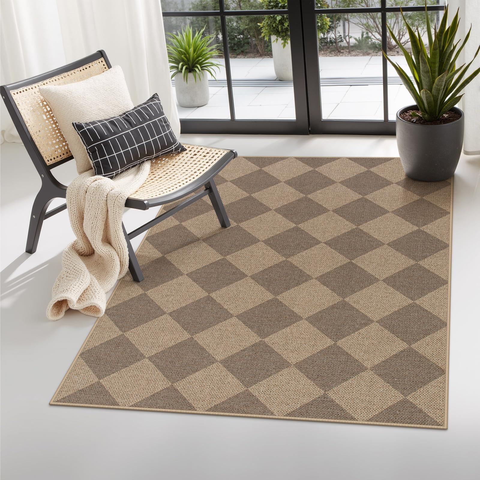Lahome Checkered Easy Jute Indoor Outdoor Rug, 3x5 Washable Nature Rug for Entryway Living Room I... | Amazon (US)