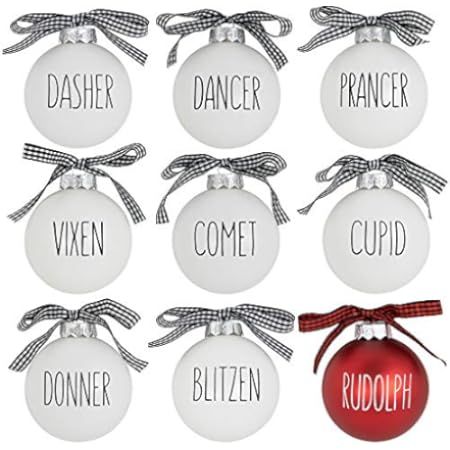 Buffalo Plaid Christmas Tree Ornaments - Set of 9 Shatterproof Bulbs - Farmhouse Word Ornaments - Ru | Amazon (US)