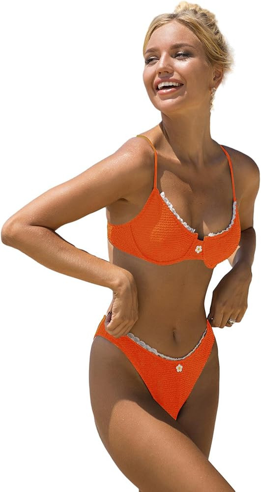 SOLY HUX Women's Bikini Sets High Waisted Bathing Suits Two Piece Swimsuits Sexy Lace Trim Underw... | Amazon (US)