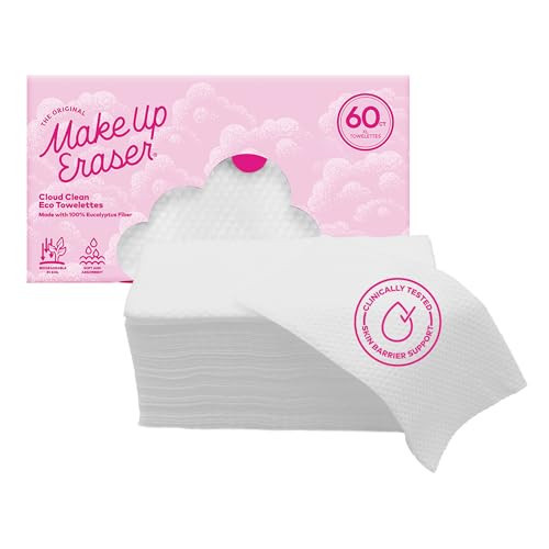 MakeUp Eraser Cloud Clean Eco Towelettes, Certified 100% USDA Biobased Face Towel, Biodegradable Disposable Face Towelette, Dry Wipe Made From Ultra Soft, 100% Eucalyptus Fibers, 60ct., 1 pack | Amazon (US)