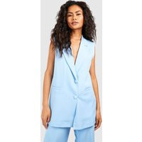 Womens Longline Tailored Sleeveless Blazer - Blue - 6 | boohoo (US & Canada)