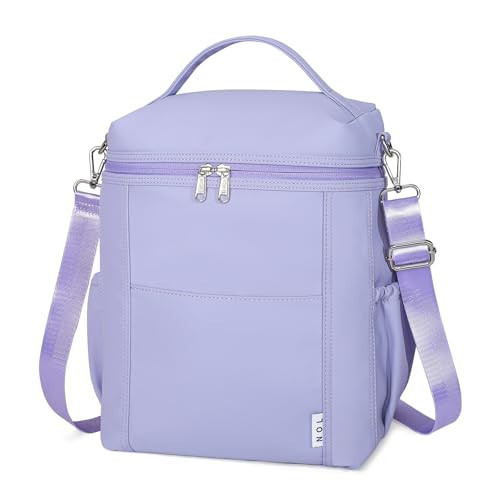 NOL Natural Organic Lifestyle Insulated Lunch Bags for Women Cooler Bag Lightweight Nylon Waterproof Lunch Box For Work (Light purple-1, Large) | Amazon (US)