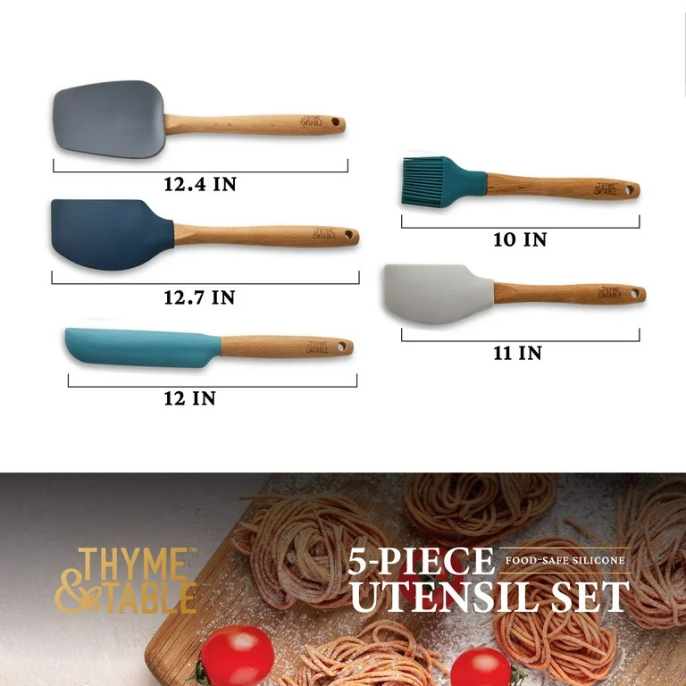 Thyme & Table 5-Piece Silicone Kitchen Utensil Set with Beechwood Handles | Walmart (US)