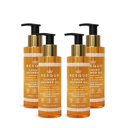 Besque Luxury Shower Oil, 5.1 FL OZ, Natural Hydrating Body Wash for Women with Sweet Almond, Rosehip & Evening Primrose & Vitamin E, Gentle Oil Cleanser for Sensitive, Dry & Aging Skin - Pack of 4 | Amazon (US)