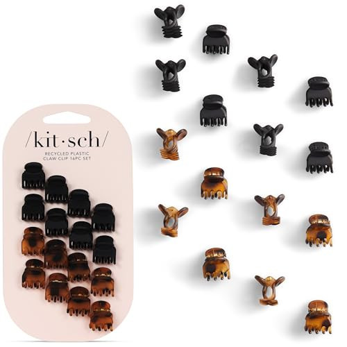 Kitsch Mini Claw Clips for Women - Stylish Small Hair Clips for Kids | Stays In Place Without Pulling or Snagging | Durable & Sturdy Plastic | Ideal Gifts for Women - Tortoise & Black, 16 Pcs | Amazon (US)