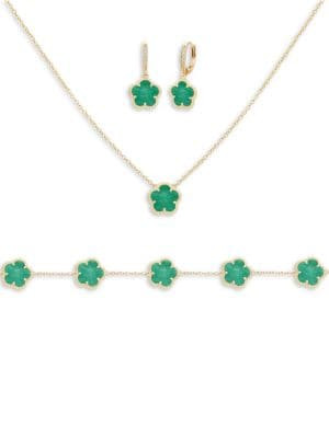 JanKuo Flower 3-Piece 14K Goldplated &amp; Cubic Zirconia Necklace, Earring &amp; Bracelet Set on... | Saks Fifth Avenue OFF 5TH