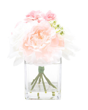 9.5in Rosees Peonies In Glass Vase | TJ Maxx