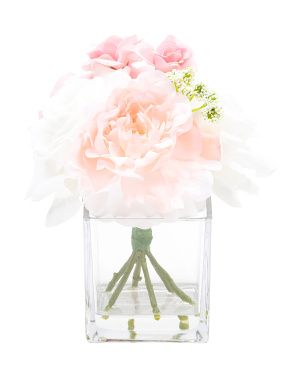 9.5in Rosees Peonies In Glass Vase | TJ Maxx