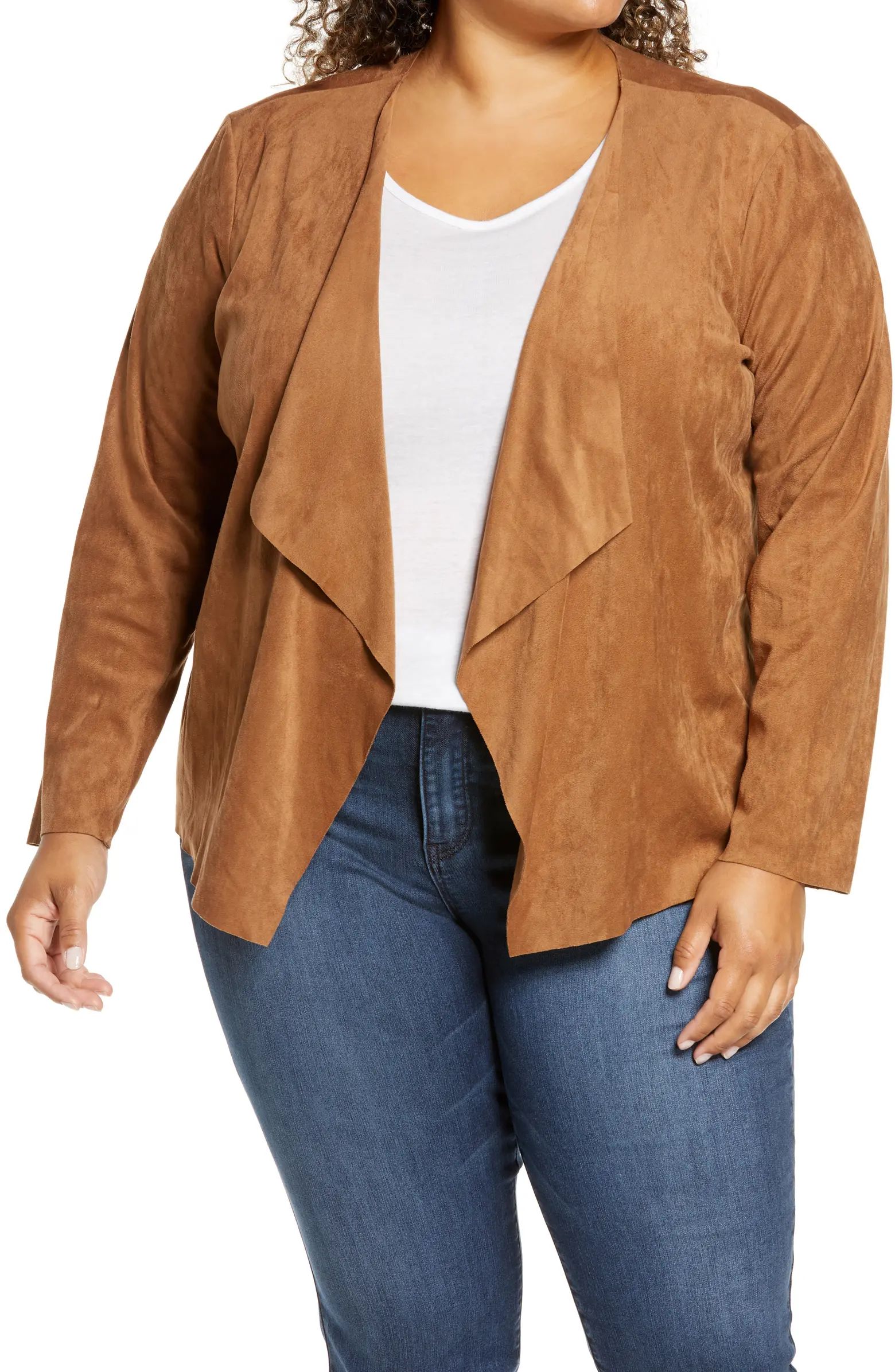 BB Dakota Drape Front Faux Suede Jacket (Plus Size) | Nordstrom | Nordstrom