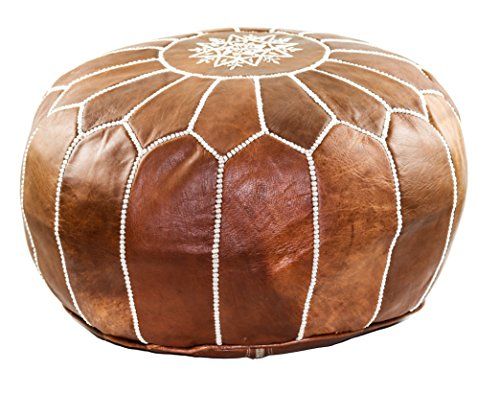 GRAN Handmade Leather Moroccan Pouf Footstool Ottoman | Brown Genuine Leather with Hand Embroidered  | Amazon (US)