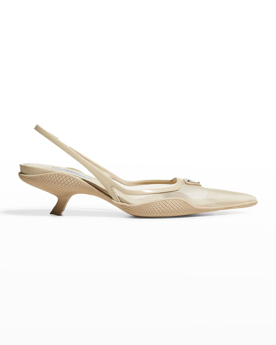 Prada Mesh Logo Slingback Pumps | Neiman Marcus