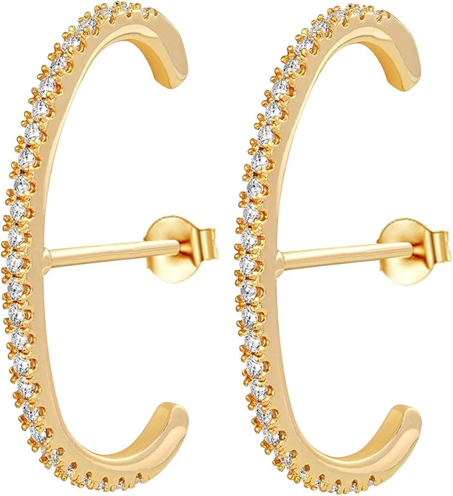 Unique Gold Plated Hoop Earrings for Women 14K Gold Plated Cuff Earrings Stud Stacking Earring fo... | Amazon (US)