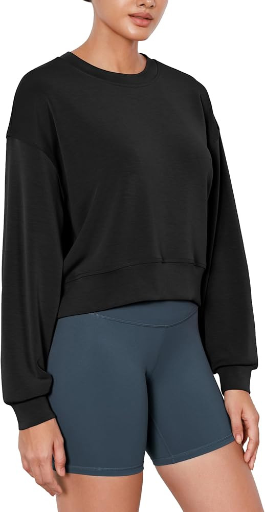 ODODOS Modal Soft Long Sleeve Cropped Sweatshirts for Women Oversized Crew Neck Pullover Crop Top | Amazon (US)