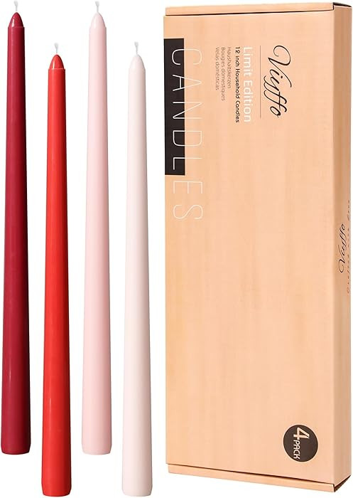 Viyffo 12 Inch Red Taper Candles 4 Pack Unscented Smokeless Long Tall Tapered Candles for Candles... | Amazon (US)