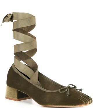 x Lilly Sisto Nell Velvet Ankle Wrap Block Heel Pumps | Dillard's