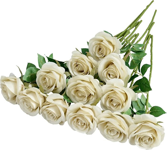 12pcs Roses Artificial Flowers Fake Rose Beige Silk Roses Tan Silk Flowers Rose with Long Stems f... | Amazon (US)