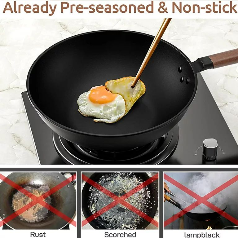 DEISNGB Nonstick Wok, 13-Inch Carbon Steel Wok Pan with Lid Woks & Stir-Fry Pans No Chemical Coat... | Walmart (US)