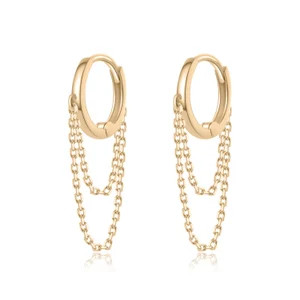 SOLID GOLD Small Hoop Hinged Earrings, 9K Solid Gold Delicate Gold Chain Hoop Earrings, Gold Chai... | Etsy (US)